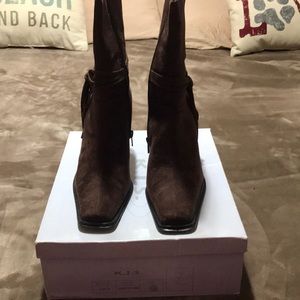Brown suede heeled boots